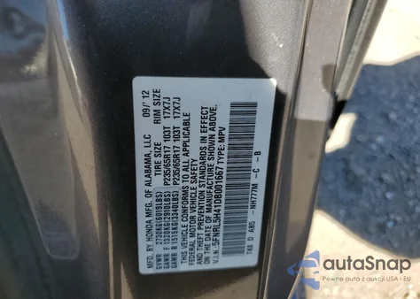 2013 Honda Odyssey Ex from USA, damaged, VIN 5FNRL5H41DB001667